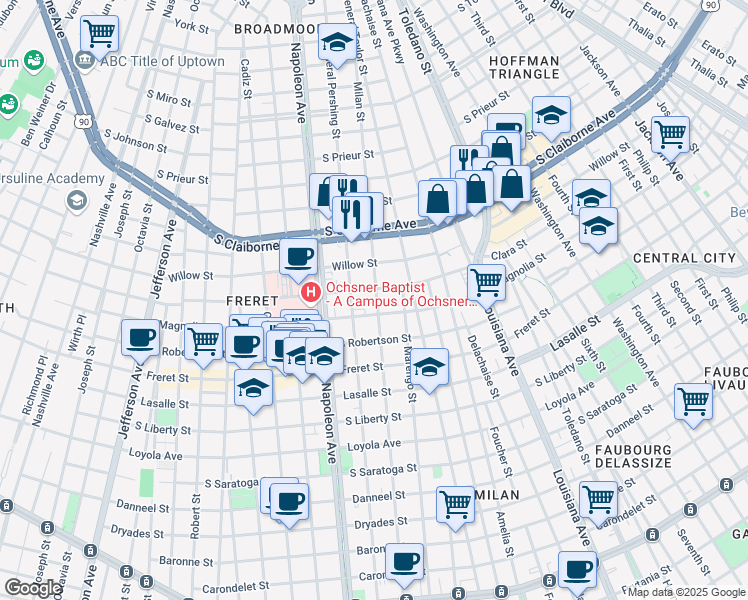 map of restaurants, bars, coffee shops, grocery stores, and more near 4139 Clara Street in New Orleans