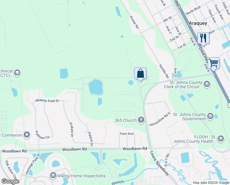 map of restaurants, bars, coffee shops, grocery stores, and more near 580 Tart Road in St. Augustine