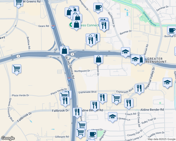 map of restaurants, bars, coffee shops, grocery stores, and more near in Houston
