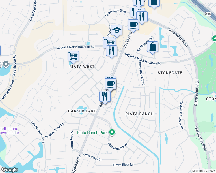 map of restaurants, bars, coffee shops, grocery stores, and more near 10880 Barker Cypress Road in Cypress