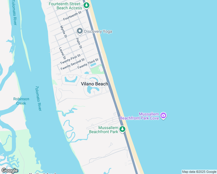 map of restaurants, bars, coffee shops, grocery stores, and more near 3655 Village Drive in St. Augustine