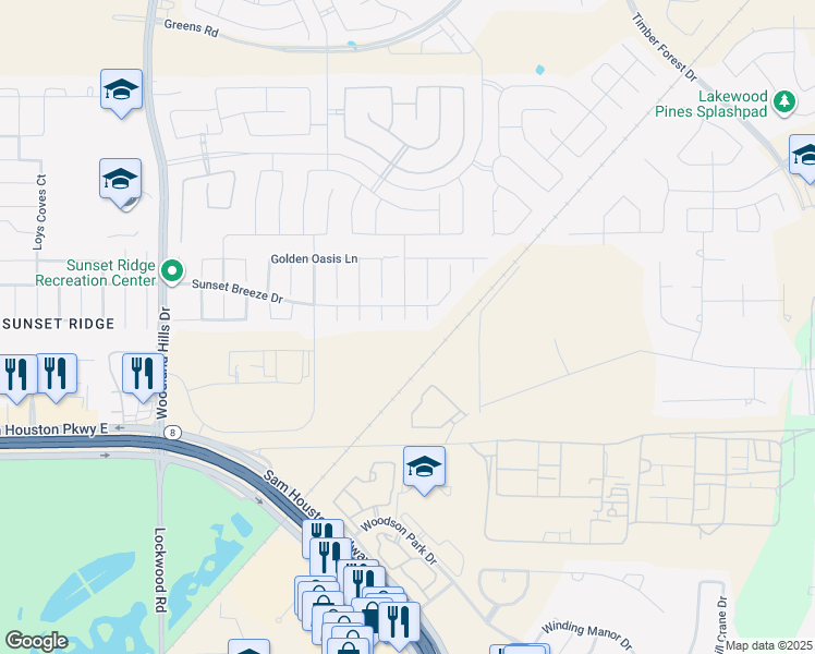 map of restaurants, bars, coffee shops, grocery stores, and more near 15002 Misty Summer Lane in Atascocita