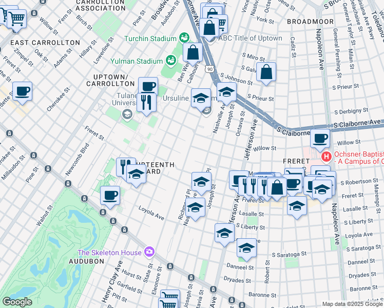 map of restaurants, bars, coffee shops, grocery stores, and more near 2313 State Street in New Orleans