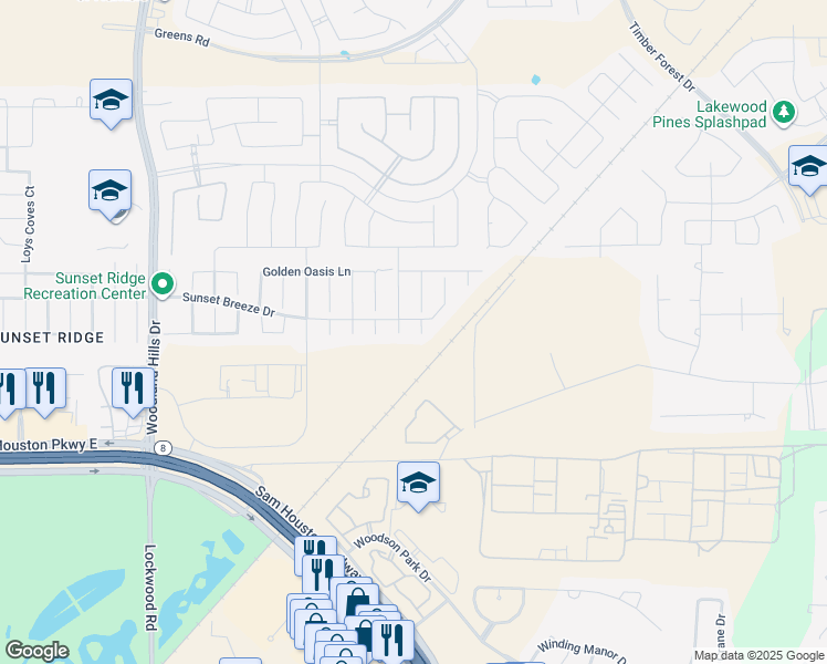 map of restaurants, bars, coffee shops, grocery stores, and more near 15002 Misty Summer Lane in Atascocita