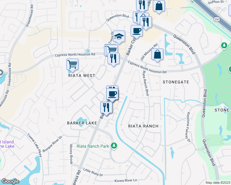 map of restaurants, bars, coffee shops, grocery stores, and more near 10880 Barker Cypress Road in Cypress