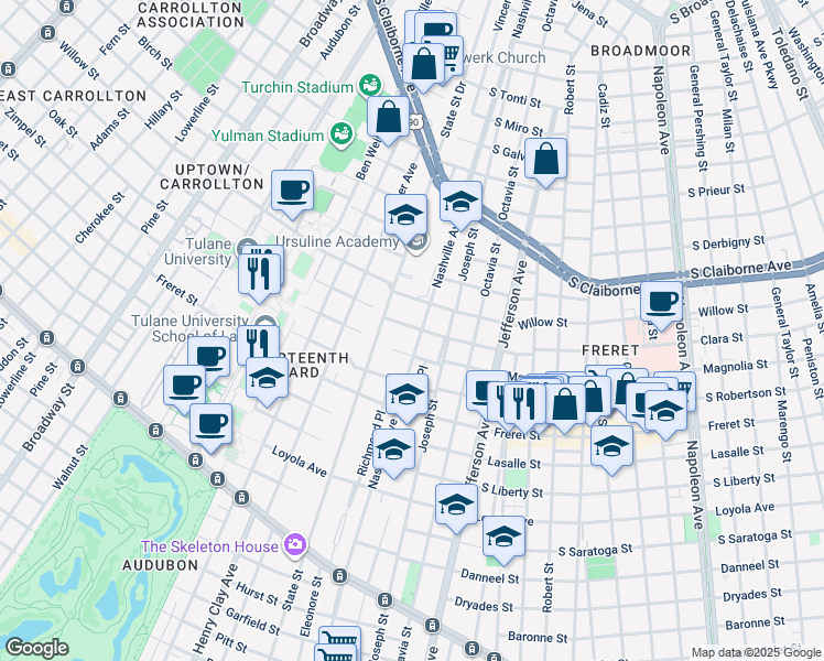 map of restaurants, bars, coffee shops, grocery stores, and more near 2438 Nashville Avenue in New Orleans