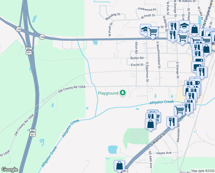 map of restaurants, bars, coffee shops, grocery stores, and more near 1226 Edwards Road in Starke