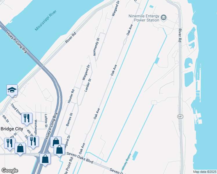 map of restaurants, bars, coffee shops, grocery stores, and more near 749 Oak Avenue in Bridge City
