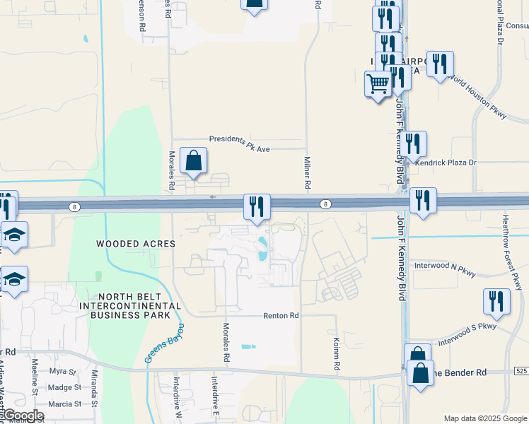map of restaurants, bars, coffee shops, grocery stores, and more near in Houston