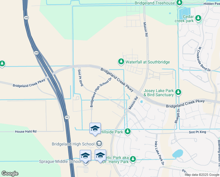 map of restaurants, bars, coffee shops, grocery stores, and more near Bridgeland Creek Parkway in Cypress
