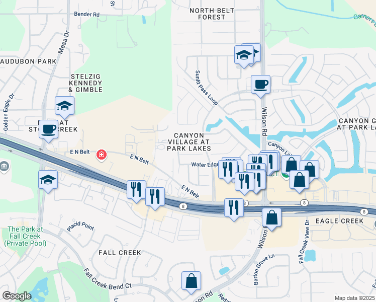 map of restaurants, bars, coffee shops, grocery stores, and more near 9222 Tracelawn Court in Humble