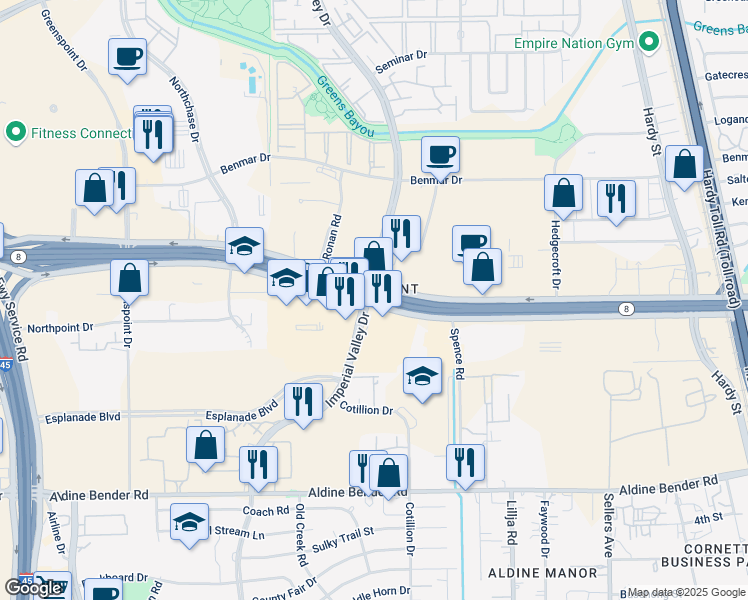 map of restaurants, bars, coffee shops, grocery stores, and more near in Houston