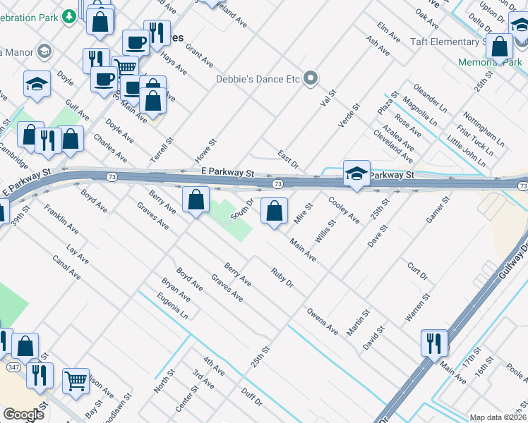 map of restaurants, bars, coffee shops, grocery stores, and more near 3048 Main Avenue in Groves