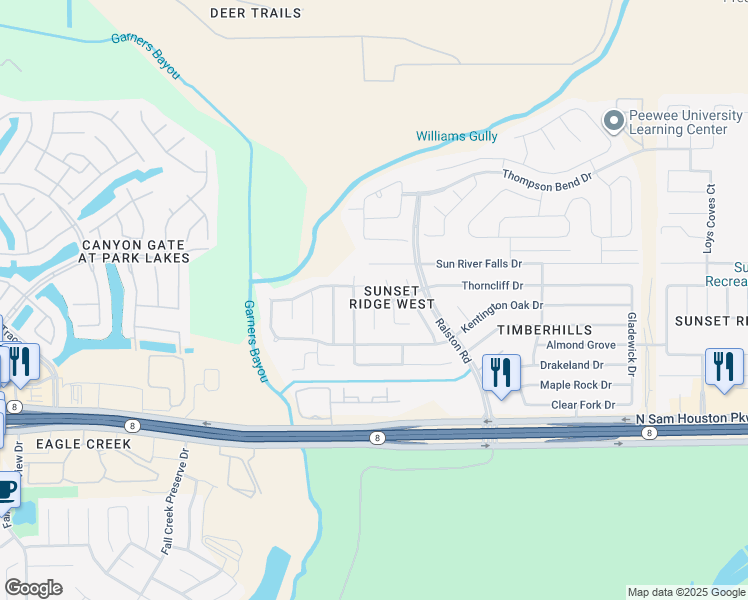 map of restaurants, bars, coffee shops, grocery stores, and more near 15014 Sunset Villa Court in Humble