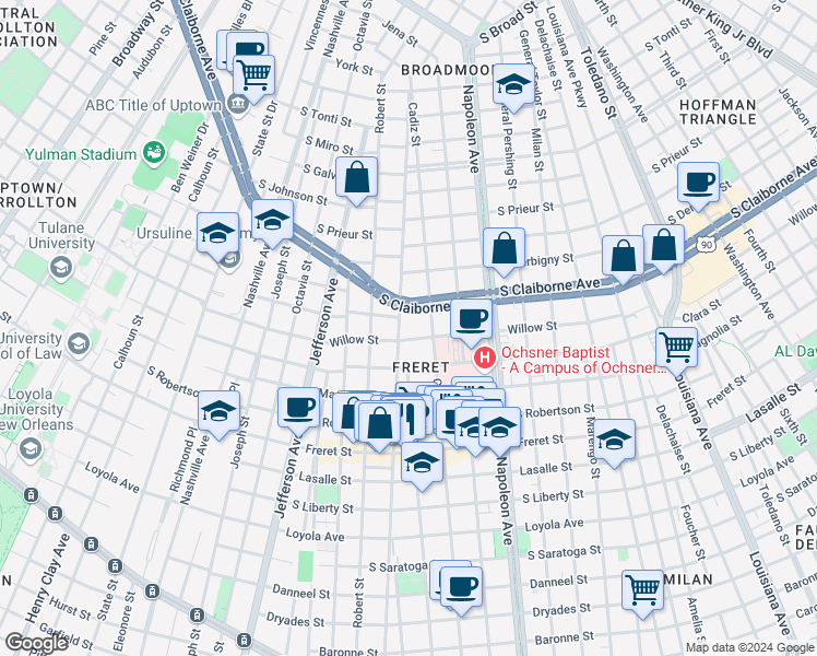 map of restaurants, bars, coffee shops, grocery stores, and more near in New Orleans