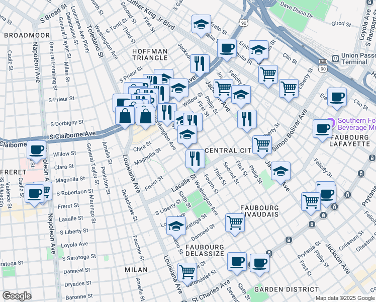 map of restaurants, bars, coffee shops, grocery stores, and more near 2514 Third Street in New Orleans
