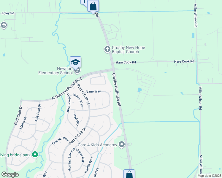 map of restaurants, bars, coffee shops, grocery stores, and more near 306 Aft Way in Crosby