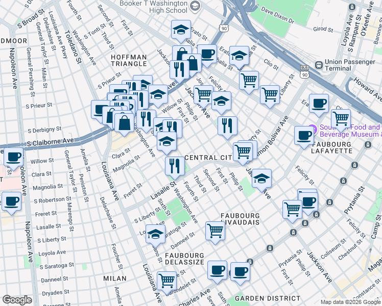 map of restaurants, bars, coffee shops, grocery stores, and more near 2513 Third Street in New Orleans