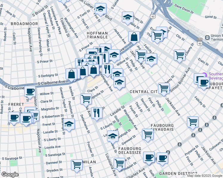 map of restaurants, bars, coffee shops, grocery stores, and more near in New Orleans