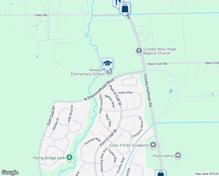 map of restaurants, bars, coffee shops, grocery stores, and more near 510 Narvik Bay Court in Crosby