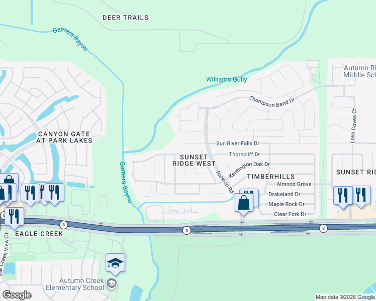 map of restaurants, bars, coffee shops, grocery stores, and more near 15123 Scenic Cove in Humble