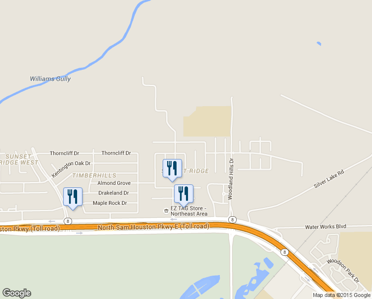 map of restaurants, bars, coffee shops, grocery stores, and more near 11423 Canyon Shore Drive in Humble