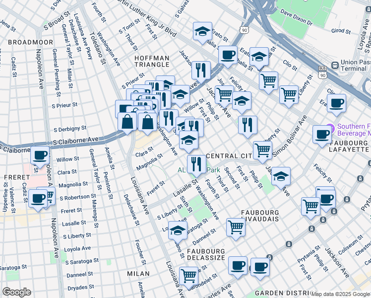 map of restaurants, bars, coffee shops, grocery stores, and more near 2608 Fourth Street in New Orleans