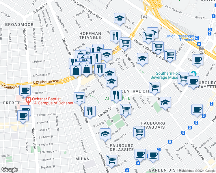 map of restaurants, bars, coffee shops, grocery stores, and more near 2608 Fourth Street in New Orleans