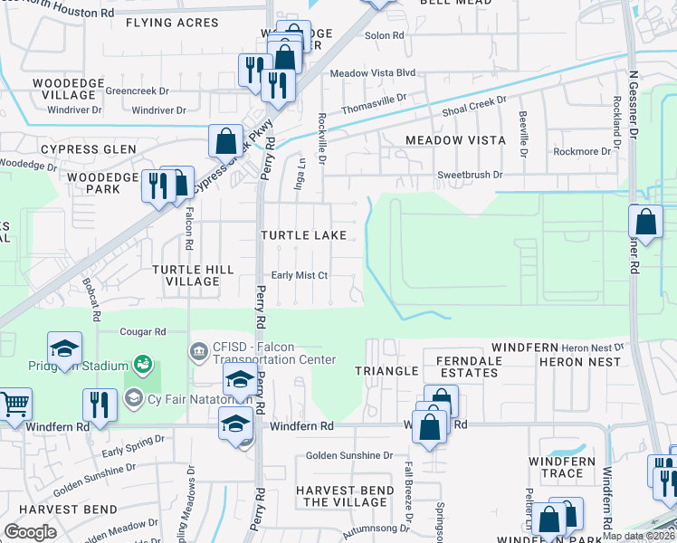 map of restaurants, bars, coffee shops, grocery stores, and more near 11711 Early Mist Court in Houston