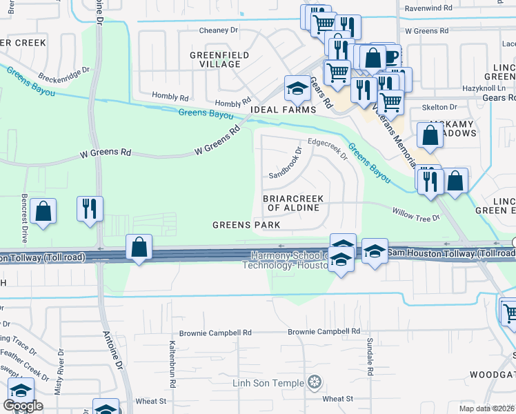 map of restaurants, bars, coffee shops, grocery stores, and more near 14111 Timberhaven Drive in Houston