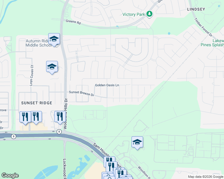 map of restaurants, bars, coffee shops, grocery stores, and more near 15127 Rainy Dawn Court in Humble
