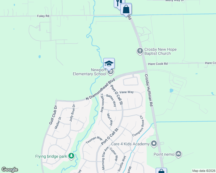 map of restaurants, bars, coffee shops, grocery stores, and more near 510 Narvik Bay Court in Crosby