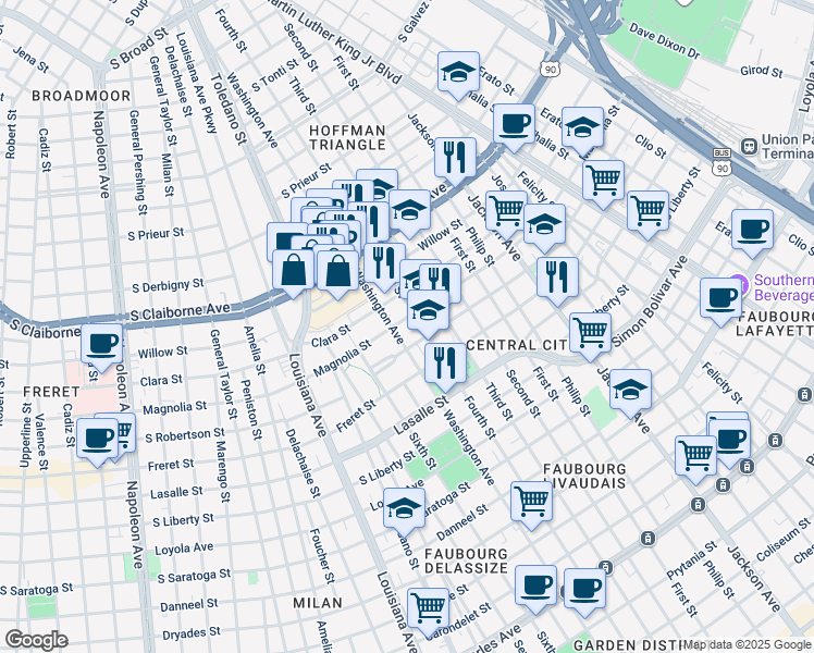 map of restaurants, bars, coffee shops, grocery stores, and more near 2608 Fourth Street in New Orleans