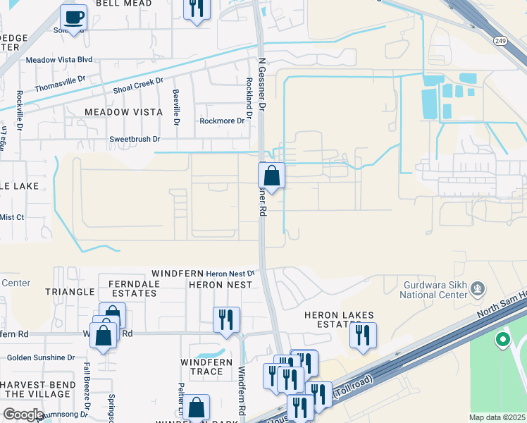 map of restaurants, bars, coffee shops, grocery stores, and more near 11770 North Gessner Road in Houston