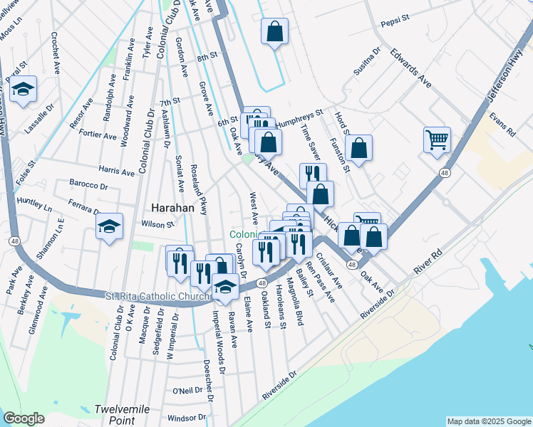 map of restaurants, bars, coffee shops, grocery stores, and more near 375 West Avenue in Harahan