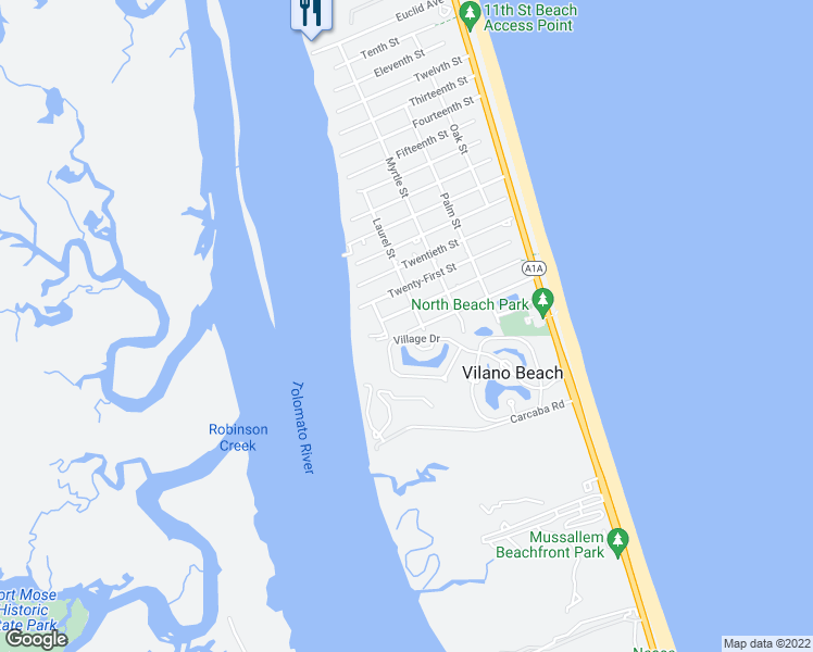 map of restaurants, bars, coffee shops, grocery stores, and more near 606 Twenty Third Street in St. Augustine