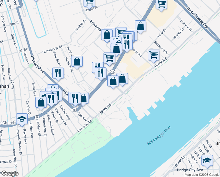 map of restaurants, bars, coffee shops, grocery stores, and more near 4904 Haring Court in Elmwood