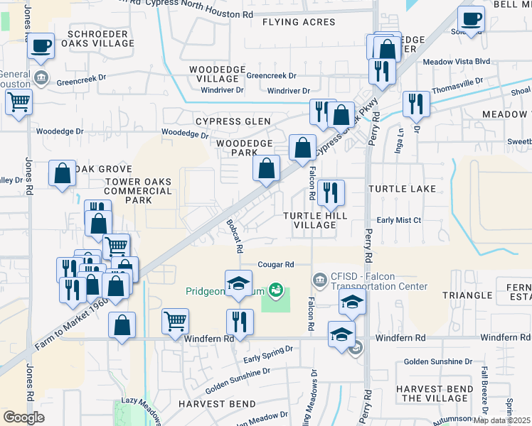 map of restaurants, bars, coffee shops, grocery stores, and more near 9915 Farm to Market 1960 Road West in Houston