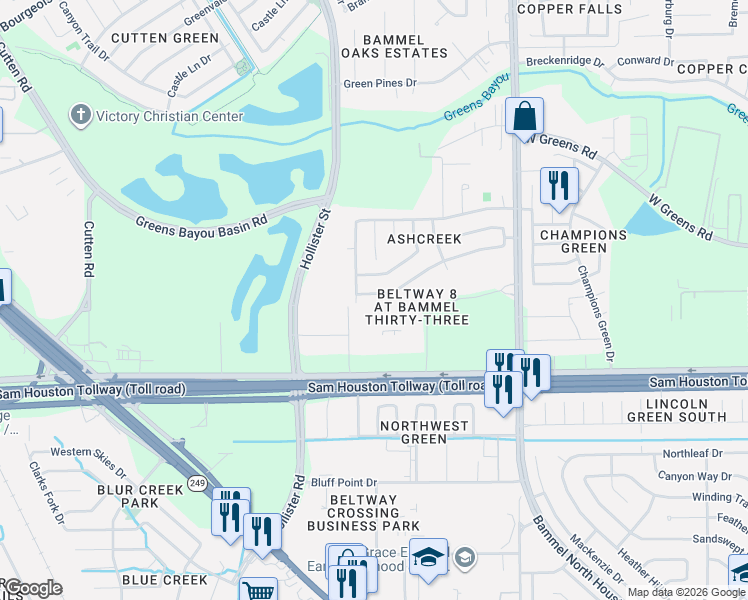 map of restaurants, bars, coffee shops, grocery stores, and more near 5611 Imperial Grove Drive in Houston