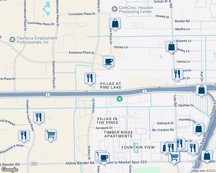 map of restaurants, bars, coffee shops, grocery stores, and more near in Harris County
