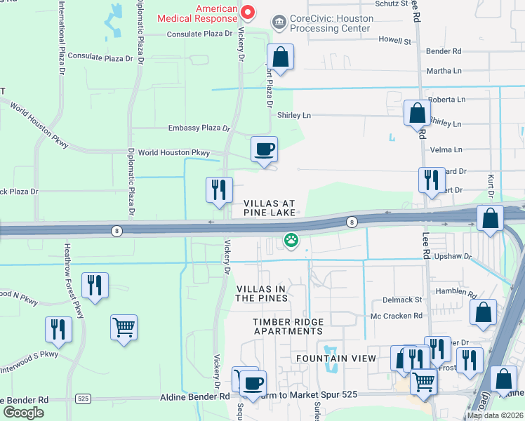 map of restaurants, bars, coffee shops, grocery stores, and more near in Harris County