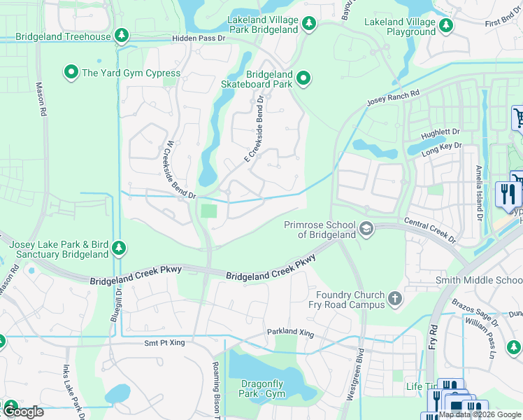 map of restaurants, bars, coffee shops, grocery stores, and more near 18919 New Birmingham Drive in Cypress