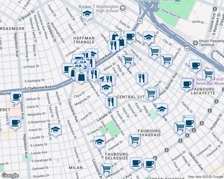 map of restaurants, bars, coffee shops, grocery stores, and more near 2513 Third Street in New Orleans