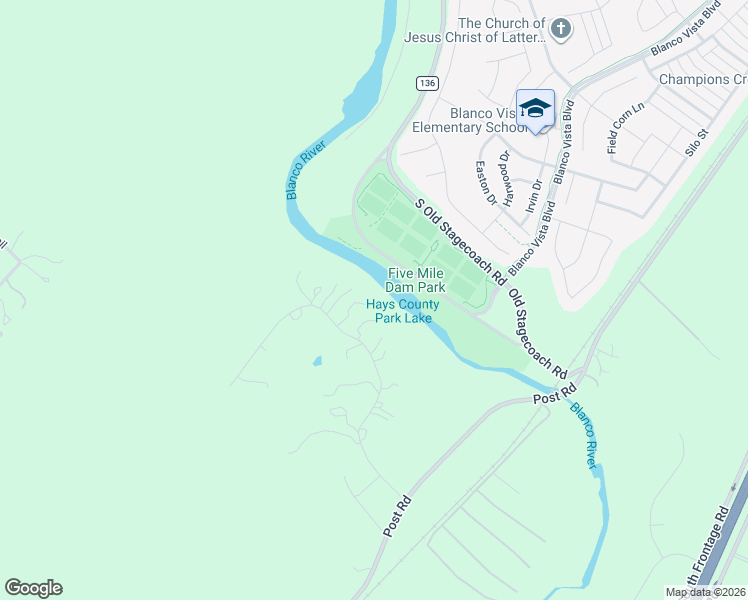 map of restaurants, bars, coffee shops, grocery stores, and more near 520 Blanco River Ranch Road in San Marcos