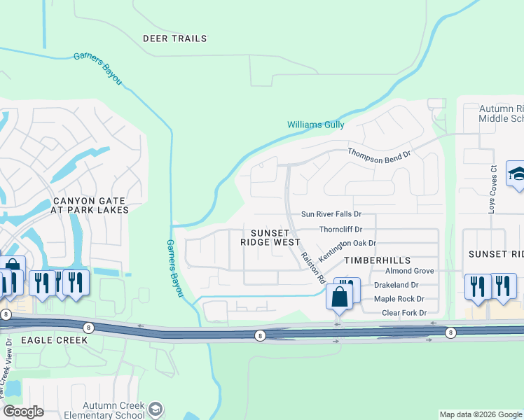 map of restaurants, bars, coffee shops, grocery stores, and more near 15123 Scenic Cove in Humble
