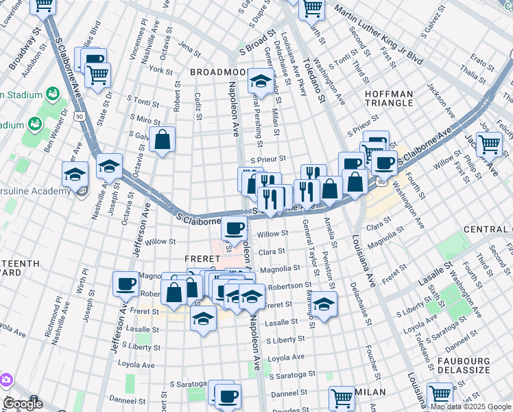 map of restaurants, bars, coffee shops, grocery stores, and more near in New Orleans
