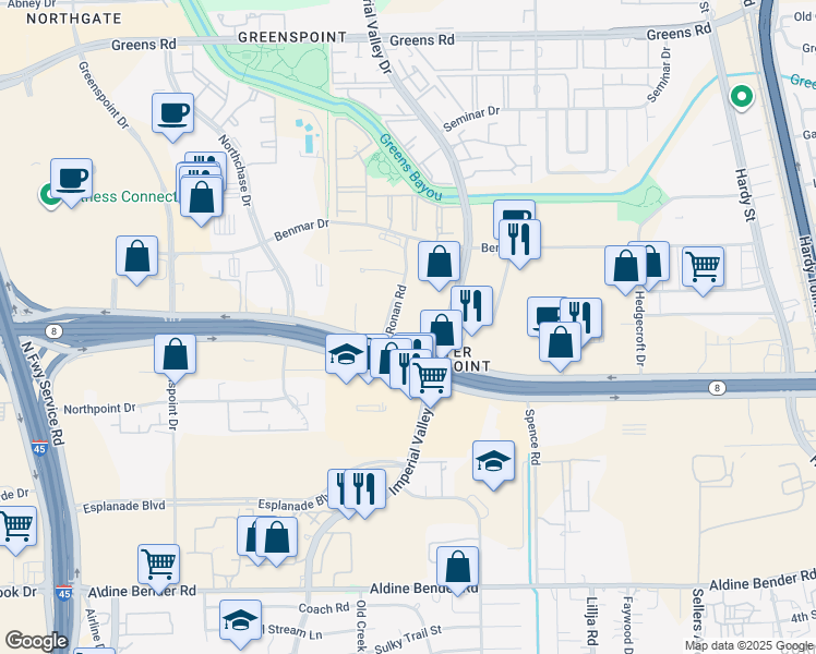 map of restaurants, bars, coffee shops, grocery stores, and more near 333 North Sam Houston Parkway East in Houston