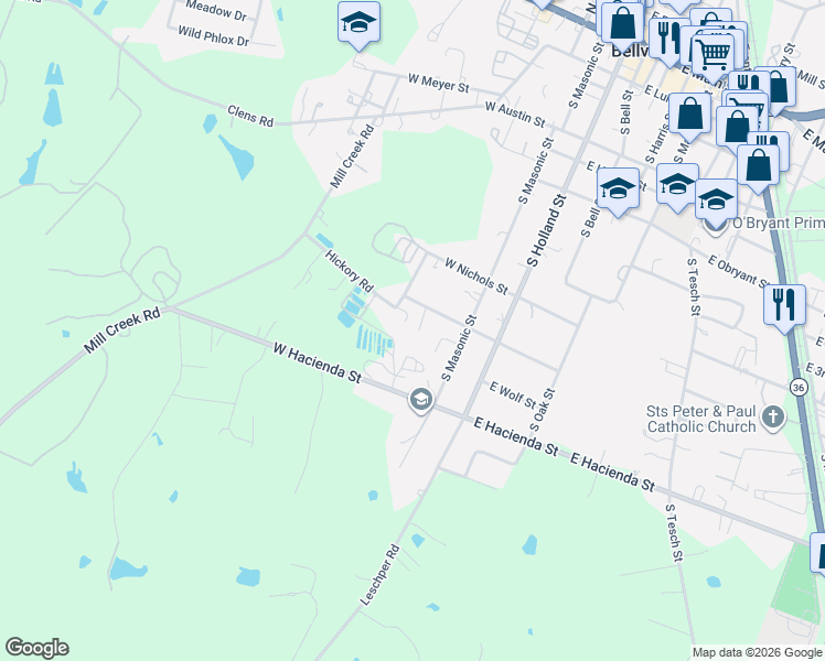 map of restaurants, bars, coffee shops, grocery stores, and more near 301 Regal Court in Bellville