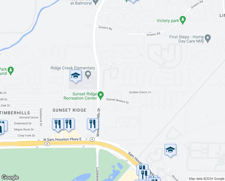 map of restaurants, bars, coffee shops, grocery stores, and more near 12019 Summer Range Drive in Humble
