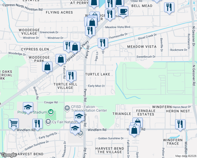 map of restaurants, bars, coffee shops, grocery stores, and more near 11703 Lennington Lane in Houston